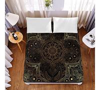 Lenzuolo con Angoli in Microfibra, Morbuy Mandala Bohémien Coprimaterasso Biancheria da Letto per Singolo Matrimoniale, Fascia Elastico Tasca Profonda 30cm (Modello in Oro Nero,140 * 200 * 30cm)