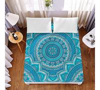 Lenzuolo con Angoli in Microfibra, Morbuy Mandala Bohémien Coprimaterasso Biancheria da Letto per Singolo Matrimoniale, Fascia Elastico Tasca Profonda 30cm (Stile Etnico Blu,90 * 200 * 30cm)