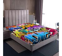 Lenzuolo con angoli in stile graffiti per bambini hip hop a tema lenzuolo con angoli doppio giovanile, uomo letto scatola primavera letto lenzuolo cultura street print 100% microfibra