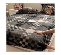 Lenzuolo con angoli in velluto Queen Super King Lusso Super Morbido Comodo Lenzuolo inferiore in flanella for autunno inverno e primavera(Gray grid,180x200+25cm)