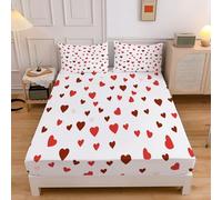 Lenzuolo con angoli King size 180x200cm, altezza da 30cm, Elegante Geometrico Amore Stampa Biancheria da Lenzuola letto morbida Traspirante con 2 Federe 50x80 per ragazze ragazzi