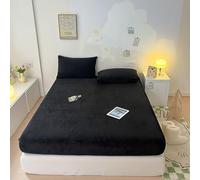 Lenzuolo con angoli king size in velluto, lenzuolo con angoli da donna nero tinta unita modello morbido confortevole 150 cm L x 200 cm L 1 pezzo