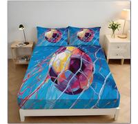 Lenzuolo Con Angoli - Lenzuolos Sotto Elasticizzato Profondità 30Cm, Stile Sport Cultura 3D Lenzuolo Con Angoli, Lenzuola Blu In Microfibra (Calcio Gol, Singolo)
