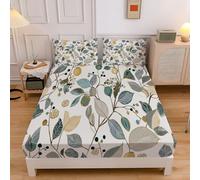 Lenzuolo Con Angoli Letto Singolo Lungo 90X200Cm, Tascone 30 Cm, Con 2 Federe 65X65Cm, Frutta Piante Lenzuola Sotto Con Angoli In Microfibra Morbida A Motivo Rami Frutti,Grigio