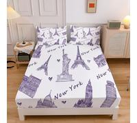 Lenzuolo con Angoli Letto Una piazza e mezza 120x190cm, tascone 30 cm, con 2 Federe 65x65cm, Disegnato A Mano Architettura Lenzuola Sotto con Angoli in Microfibra Morbida a Motivo Torre Eiffel,Bianco