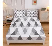 Lenzuolo Con Angoli Letto Una Piazza E Mezza 120X190Cm, Tascone 30 Cm, Con 2 Federe 65X65Cm, Geometria Moderna Lenzuola Sotto Con Angoli In Microfibra Morbida A Motivo Triangolo,Grigio