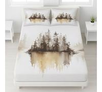 Lenzuolo con Angoli Matrimoniale 160 x 200 cm 3 Pezzi + 2 Federa 50 x 80 cm, Materassi con Altezza da 30 cm, Microfibra Morbidi, Traspirante, Anti-Pieghe, Marrone Chiaro, Minimalista Riflesso Isola