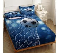 Lenzuolo con Angoli Matrimoniale 180 x 200 cm Calcio e gol Microfibra Morbida Elasticizzata per Letto Matrimoniale, blu Lenzuolo Sotto