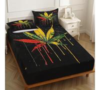 Lenzuolo con Angoli Matrimoniale 180 x 200 cm foglie della pianta Microfibra Morbida Elasticizzata per Letto Matrimoniale, nero Lenzuolo Sotto