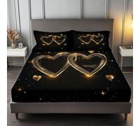 Lenzuolo con angoli Matrimoniale 180x200 cm - Sogno Romanticismo A Forma Di Cuore Lenzuolo piatto morbido in microfibra spazzolata - per Materasso Alto 30cm, Nero