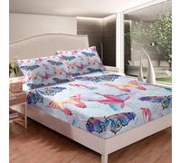 Lenzuolo con Angoli Matrimoniale 180x200 Ragazza Farfalle Lenzuolo Sotto con Angoli Alto 30 cm Farfalla Lenzuola Letto Matrimoniali, 3D Coprimaterasso Maxi King Size a/2399