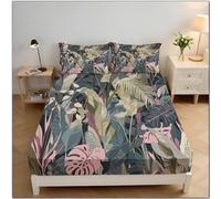 Lenzuolo Con Angoli Monstera Foglia Di Palma150x200x30 cm, Piante Tropicali Coprimaterasso Traspirante E Lavabile Con 2 Federe, Verde Lenzuola Letto King per Una Tasca Profonda 30 Cm