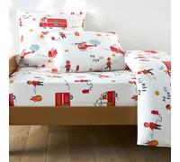 Lenzuolo con angoli per bambini, cotone riciclato al 30%, stampa con pompieri, altezza 25 cm, POMPIE Bianco 90 x 190 cm