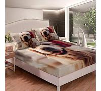 Lenzuolo con angoli per cani di Natale, per adulti e bambini, con cappello di Natale, set di lenzuola a tema animale 3D, copriletto dorato, decorazione per la camera matrimoniale