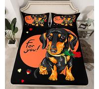 Lenzuolo con angoli per cani, per bambini, con bassotto, set di biancheria da letto per ragazzi e ragazze, con cucciolo di cartone animato, traspirante, per gli amanti degli animali del cane, taglia