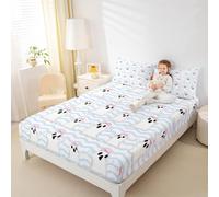 Lenzuolo con angoli per letto king size, motivo fantasma kawaii, 3 pezzi, per ragazze, ragazzi e donne, decorazione per la stanza, lenzuolo con tasca profonda a righe blu e bianche, senza lenzuolo