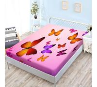 Lenzuolo con angoli per letto king size, profondità 30 cm, in morbida microfibra, con stampa di farfalle sfumate viola e arancione, senza federe, lavabile in lavatrice, traspirante, resistente allo