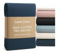 Lenzuolo con angoli per letto matrimoniale, 100% percalle di cotone, morbido, prelavato e facile da pulire, profondo 38 cm, lenzuolo inferiore stile hotel, comfort di lunga durata, colore: blu