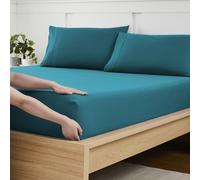 Lenzuolo con angoli per letto matrimoniale, con elastico completo e cinghie angolari integrate per evitare spostamenti, lenzuolo inferiore in microfibra spazzolata morbido e traspirante, completo,