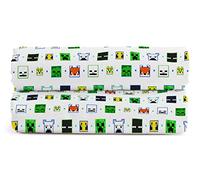 Lenzuolo con angoli per letto matrimoniale, motivo Minecraft modalità creativa, 100% cotone, 2 pezzi