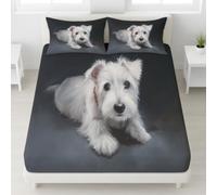Lenzuolo con angoli per letto singolo con cane, 2 pezzi, con 1 federa, in morbida microfibra, con stampa realistica di cuccioli di animale, profondità 30 cm, set di biancheria da letto 90 x 190 cm
