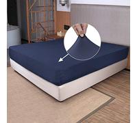 Lenzuolo con angoli per letto singolo, in maglia elasticizzata a 4 vie, vestibilità aderente, senza pieghe e rimane in posizione, non più scivolare via per il materasso, morbido e confortevole, blu