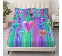 Lenzuolo con angoli per letto singolo, moderno 3D, 90 x 190 cm, in morbida microfibra, per bambini e ragazzi, resistente allo sbiadimento, con tasca profonda 30 cm, multicolore Romance Love Heart