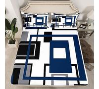 Lenzuolo con angoli quadrati blu navy per ragazzi e ragazzi king size nero bianco grigio geometrico lenzuolo con angoli geometrici a righe per bambini e uomini, set di biancheria da letto moderno per
