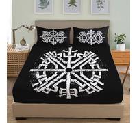 Lenzuolo con Angoli Set 180x200 cm Modello Runico Retrò Microfibra Morbida Spazzolata Set di Biancheria da Letto, In Bianco E Nero Traspirante Ipoallergenico Lenzuolo con Angoli per Bambini Adulto