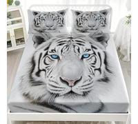 Lenzuolo con Angoli Singolo 140x200x30cm Modello Di Tigre Bianca Animale Lenzuolo con Angoli in Microfibra Morbido Bianco Coprimaterasso Traspirante e Lavabile con 2 Federe