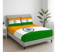 Lenzuolo con angoli Singolo 90 x 200 cm 2 Pezzi + 1 Federa 50 x 80 cm, Materassi ≤30 cm, Microfibra Spazzolata, Morbido sulla pelle, Antirughe, Bianco e verde, Semplice Strisce Bandiera