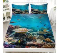Lenzuolo con Angoli Singolo 90x200x30cm Creature Sottomarine Fantastiche Lenzuolo con Angoli in Microfibra Morbido Blu Coprimaterasso Traspirante e Lavabile con 2 Federe