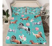 Lenzuolo con Angoli Singolo Cavallo Animale Lenzuola Sotto 3D Fiore Microfibra Coprimaterasso 90x200 cm Profondità 30cm per Letti Singoli A7071