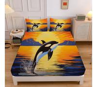 Lenzuolo Con Angoli Singolo Lungo 90X200Cm, Altezza Da 30Cm, Oceano Animali Carina Orca Assassina Stampa Biancheria Da Lenzuola Letto Morbida Traspirante Con 2 Federe 50X80 Per Ragazze Ragazzi