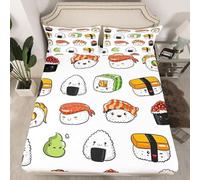 Lenzuolo con Angoli Singolo Stile Giapponese, 3D Sushi Giapponese Lenzuola Letto, Coprimaterasso 90x200x30 Microfibra Morbido e 2 Federe per Letti Singoli b3425