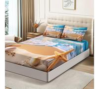 Lenzuolo con Angoli Stampa 3D Onde dell'oceano Spiaggia Stelle marine, Lenzuola sotto Angoli in Microfibra per Letto Singolo Matrimoniale Una Piazza e Mezza, Profonde 30 cm (Albicocca, 180 × 200 cm)