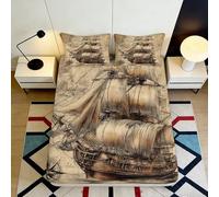 Lenzuolo con Angoli Stampa 3D Vascello in Microfibra Orlo Elastico Sacco Profondo Coprimaterasso Vascello Antiscivolo per Camera da Letto 120x200x25cm
