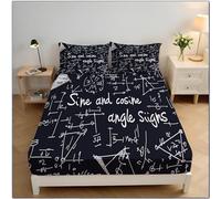 Lenzuolo Con Angoli Stampa Equazione Matematica180x200x30cm, Stile Della Lettera Coprimaterasso Traspirante E Lavabile Con 2 Federe, Nero Lenzuola Letto Super King per Una Tasca Profonda 30 Cm