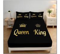 Lenzuolo Con Angoli Stampa Re Regina150x200x30 cm, Stile Della Lettera Coprimaterasso Traspirante E Lavabile Con 2 Federe, Nero Lenzuola Letto King per Una Tasca Profonda 30 Cm