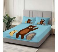 lenzuolo con angoli stampati 135 x 190 cm Cartone Animato Gufo Riccio, Soft And Wrinkle Free Luxurious Microfiber Set di lenzuolafacile da pulire per una tasca profonda 30 cm, Azzurro