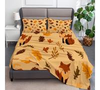 lenzuolo con angoli stampati 1350 x 190 cm Animali Volpe Foglie, Soft And Wrinkle Free Luxurious Microfiber Set di lenzuolafacile da pulire per una tasca profonda 30 cm, Beige