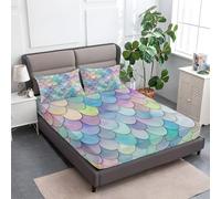 lenzuolo con angoli stampati 150 x 200 cm Scaglie Di Sirena Da Sogno, Soft And Wrinkle Free Luxurious Microfiber Set di lenzuolafacile da pulire per una tasca profonda 30 cm, Colore