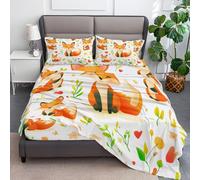 lenzuolo con angoli stampati 180 x 200 cm Cartone Animato Volpe Piante, Soft And Wrinkle Free Luxurious Microfiber Set di lenzuolafacile da pulire per una tasca profonda 30 cm, Colore Chiaro