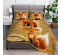 lenzuolo con angoli stampati 90 x 190 cm Dipinto Ad Olio Volpe Carino, Soft And Wrinkle Free Luxurious Microfiber Set di lenzuolafacile da pulire per una tasca profonda 30 cm, Giallo