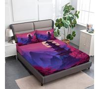lenzuolo con angoli stampati Anime Fantasy Torre Fiori di Ciliegio, Resistente allo scolorimento Facile da pulir lenzuolo con angoli Rosso Rosa per una tasca profonda 30 cm 90 x 190 cm