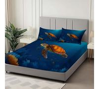 lenzuolo con angoli stampati Blu Notte, Resistente allo scolorimento Facile da pulir lenzuolo con angoli Tartaruga Sottomarina In Stile Cartone Animato per una tasca profonda 30 cm 160 x 190 cm