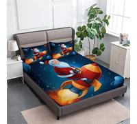 lenzuolo con angoli stampati Natale Tema Cartone Animato Spazio, Resistente allo scolorimento Facile da pulir lenzuolo con angoli Blu Notte per una tasca profonda 30 cm 90 x 190 cm