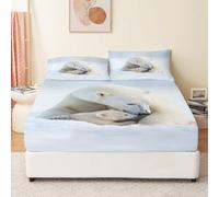 Lenzuolo con angoli stampati, Orsi polari nella neve 100% Microfibra, per una tasca profonda 30 cm, 180x200 cm resistente allo scolorimento, facile da pulire(Grigio, 2 federe)