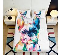 Lenzuolo con angoli stampato 3D Bulldog Francese Microfibra tasca profonda set camera da letto Bulldog Colorato Copertura Fitted per materasso antiscivolo lavabile 160x200x25cm