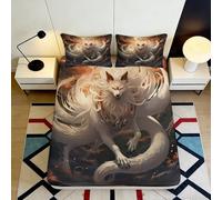 Lenzuolo con angoli stampato 3D volpe a nove code Microfibra tasca profonda antiscivolo biancheria da letto camera Coprimaterasso volpe a nove code adulti giovani 140x200x25cm